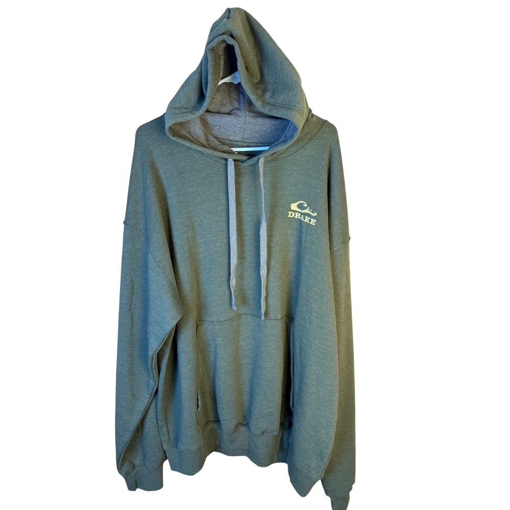 Drake Waterfowl Mens 2X Hoodie Back Cap Mallard Graphic Olive Green AD9703-DDD